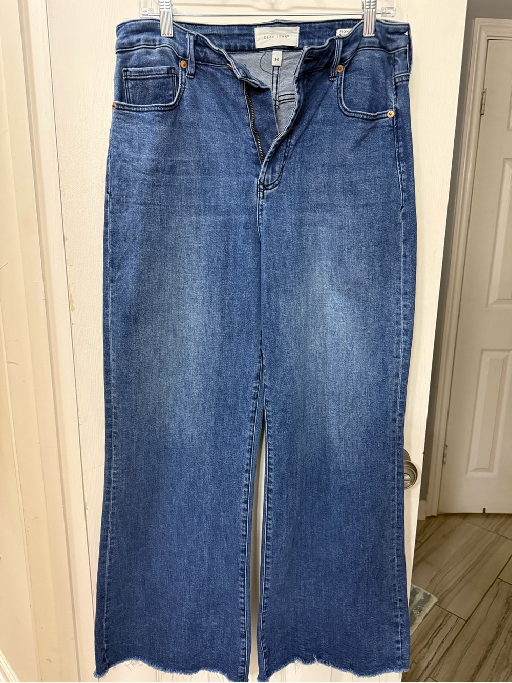 Dear John Blue Wide-Leg Jeans with raw hem